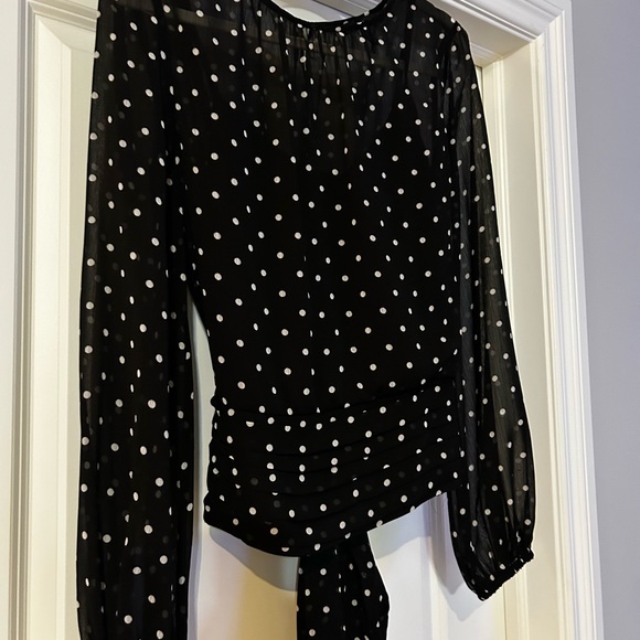 White House Black Market Black and White Polka Dot Blouse - Picture 2 of 6